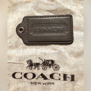 Coach Large Dark Gray Leather Hang Tag - EUC